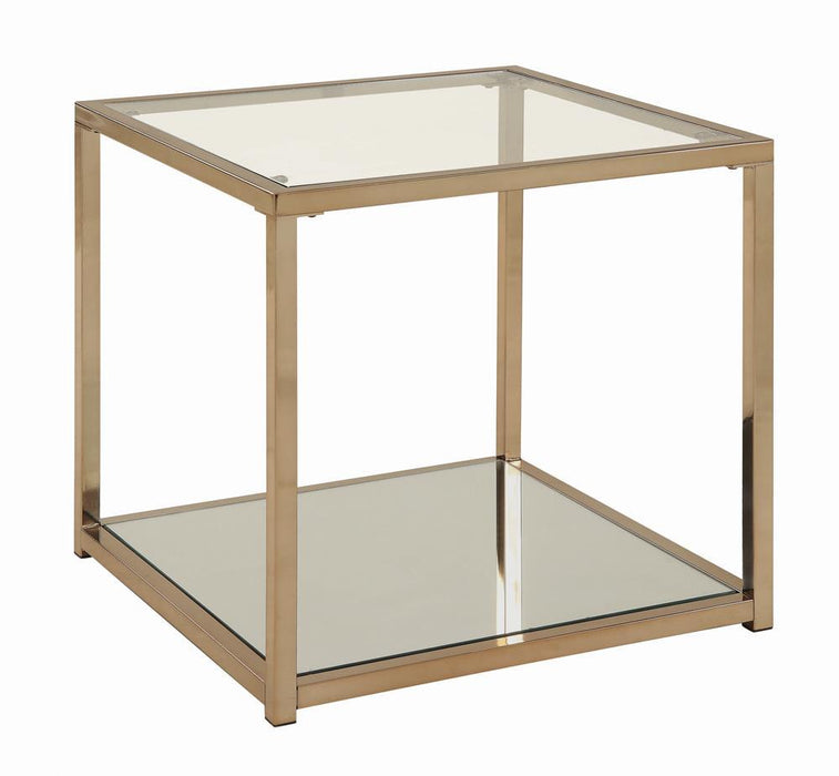 Cora End Table with Mirror Shelf Chocolate Chrome